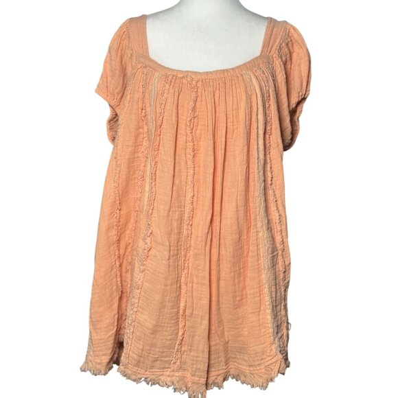 Free People Womens M Peach Angel Mini Dress Babydoll 100% Cotton Boho Chic Gauze - Picture 2 of 12